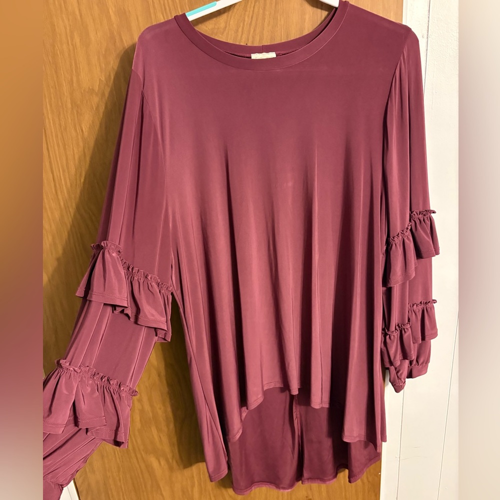 Elegant Mauve Ruffle Sleeve Blouse